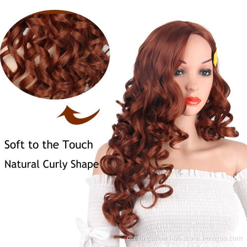 2021 New Design Copper Red Cosplay High Temperature Fiber Silky Ladies Synthetic Wig Heat Resistant Synthetic Hair Wigs
